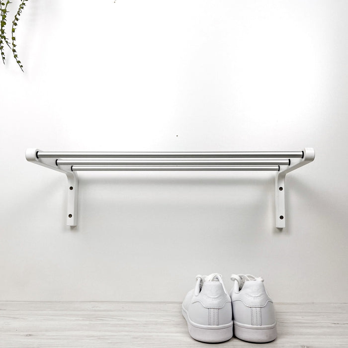 1 Tier White Shoe Rack for Wall | Silver Rods - Image 3