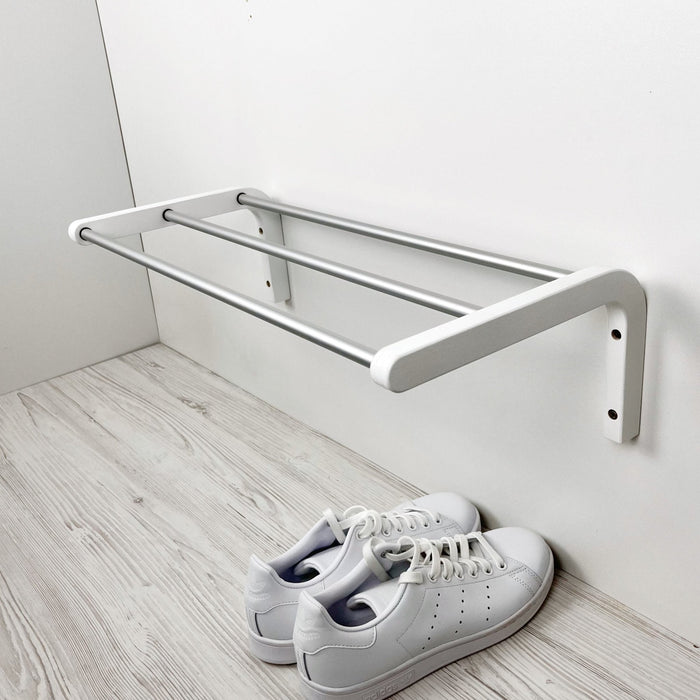 1 Tier White Shoe Rack for Wall | Silver Rods - Image 5