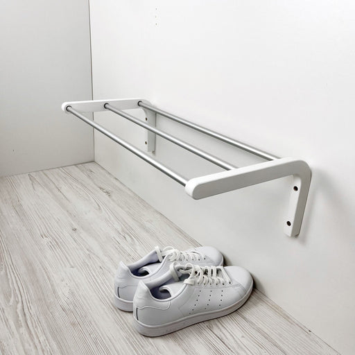 1 Tier White Shoe Rack for Wall | Silver Rods - Image 1