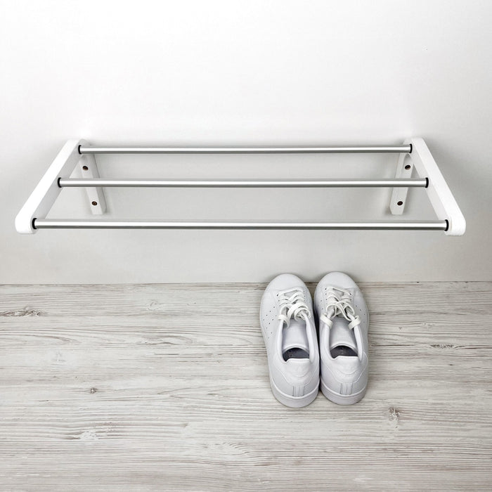 1 Tier White Shoe Rack for Wall | Silver Rods - Image 2