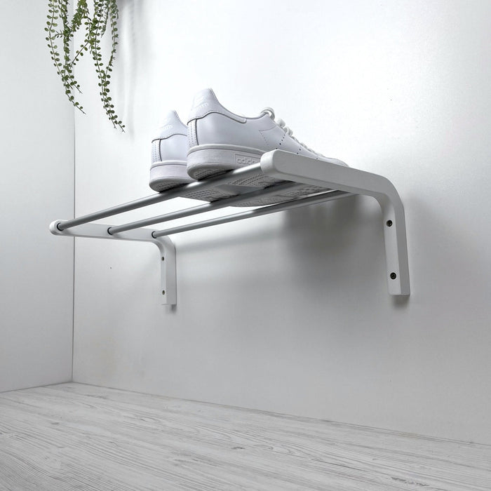 1 Tier White Shoe Rack for Wall | Silver Rods - Image 4