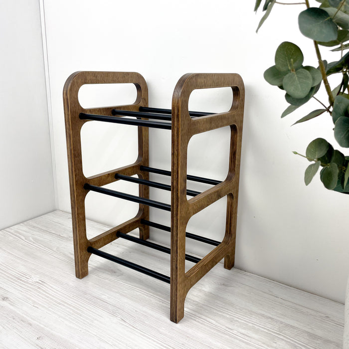 Дерев'яна стійка для взуття | Горіховий + чорний