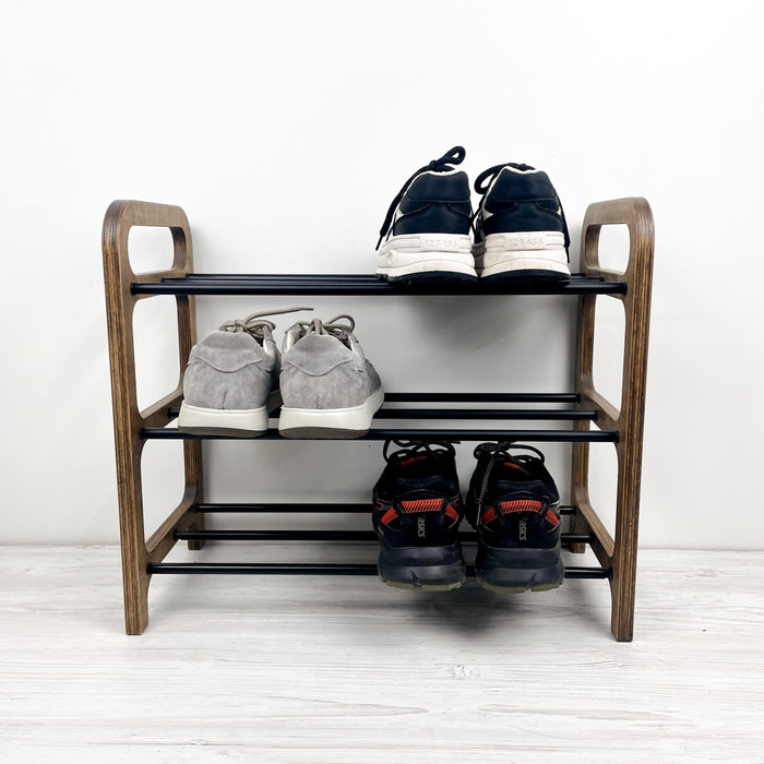 Дерев'яна стійка для взуття | Горіховий + чорний