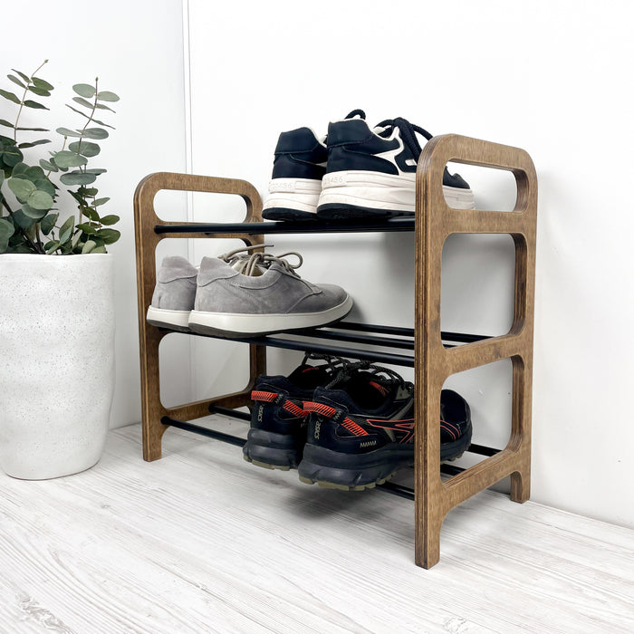 Дерев'яна стійка для взуття | Горіховий + чорний