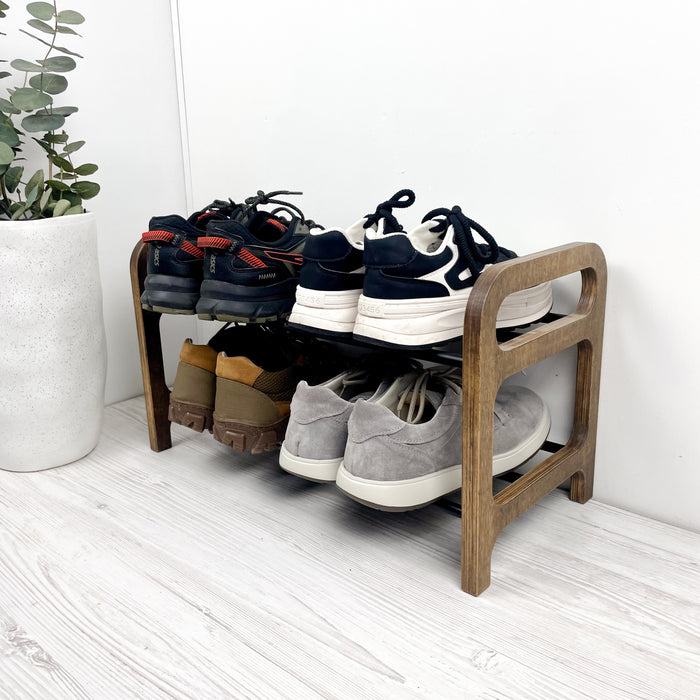 Сучасний підлоговий органайзер для взуття | Горіх + чорний