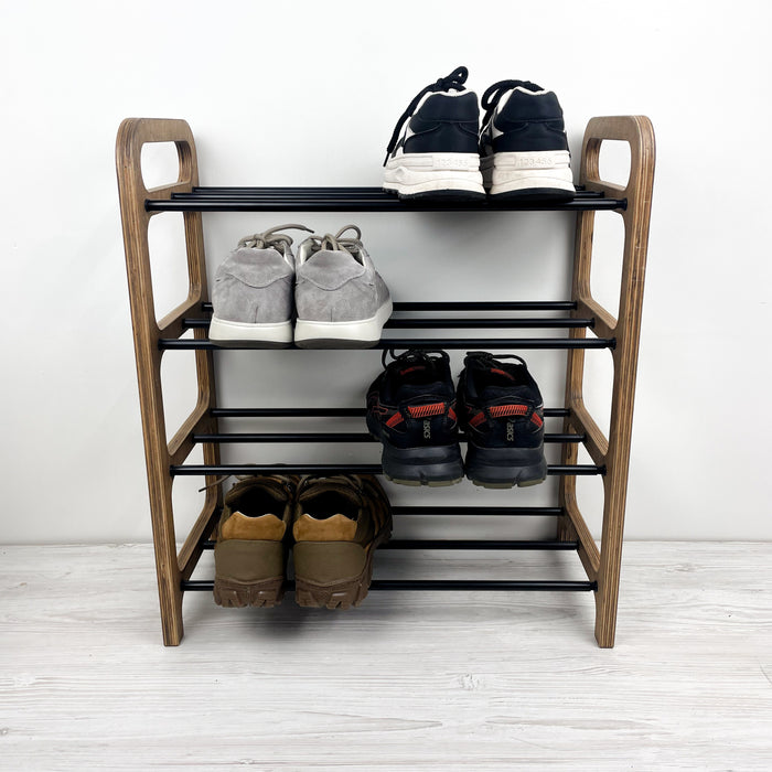Місткий підлоговий органайзер для взуття | Горіх + Чорний