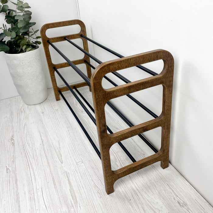 Дерев'яна стійка для взуття | Горіховий + чорний