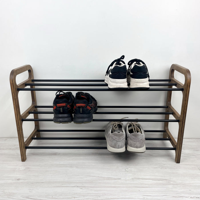 Дерев'яна стійка для взуття | Горіховий + чорний