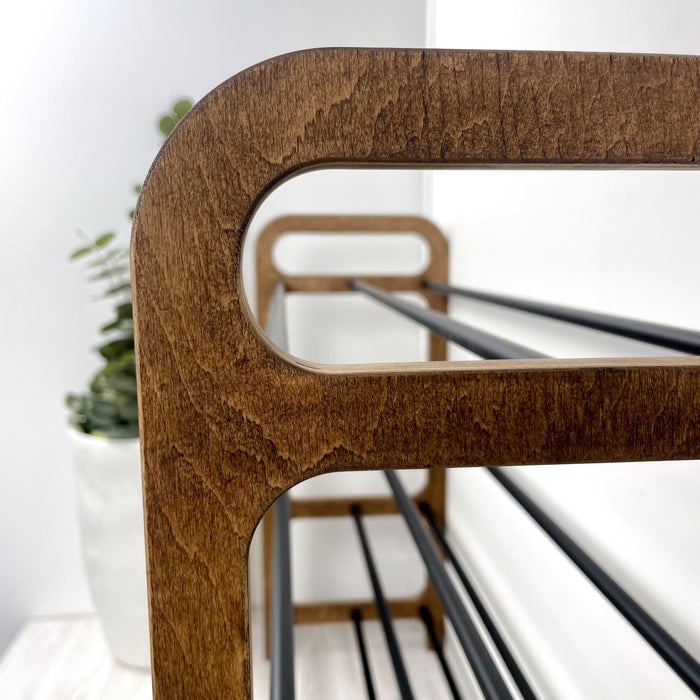 Місткий підлоговий органайзер для взуття | Горіх + Чорний