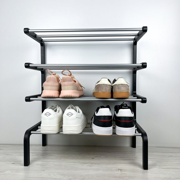 Чорна вертикальна полиця для взуття на 4 яруси | 8 пар взуття