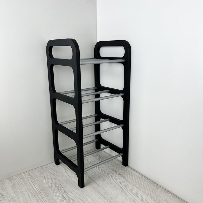 Чорна взуттєва полиця підлогова з фанери — чотирирівневий стелаж Loft