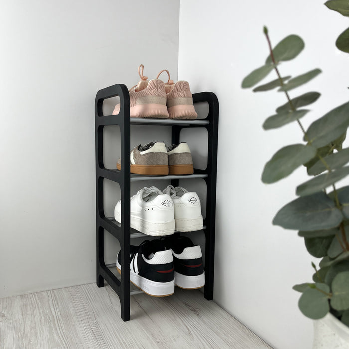 Чорна взуттєва полиця підлогова з фанери — чотирирівневий стелаж Loft