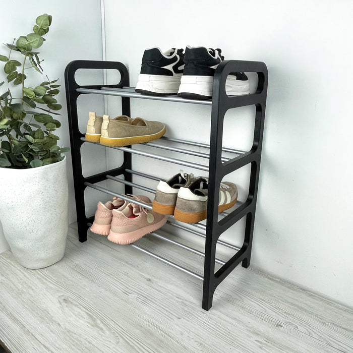 Чорна взуттєва полиця підлогова з фанери — чотирирівневий стелаж Loft