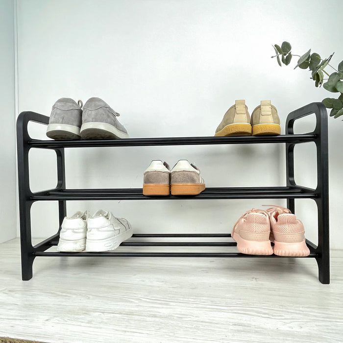 Трьохярусна полиця для взуття з фанери | Чорна