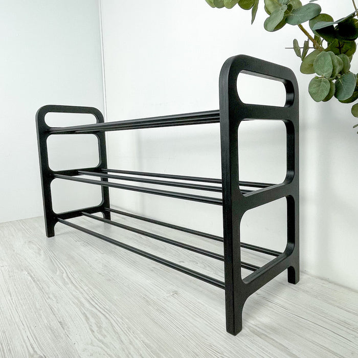 Трьохярусна полиця для взуття з фанери | Чорна