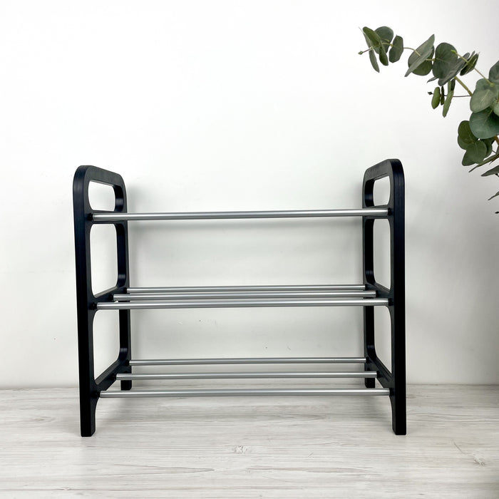 Стильна дерев'яна обувничка на 3 яруси | Чорний + сірий
