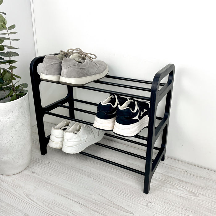 Трьохярусна полиця для взуття з фанери | Чорна