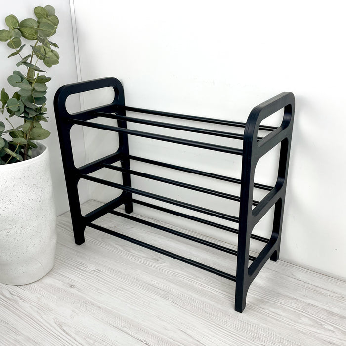 Трьохярусна полиця для взуття з фанери | Чорна