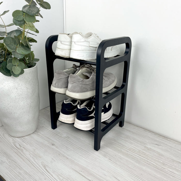 Трьохярусна полиця для взуття з фанери | Чорна