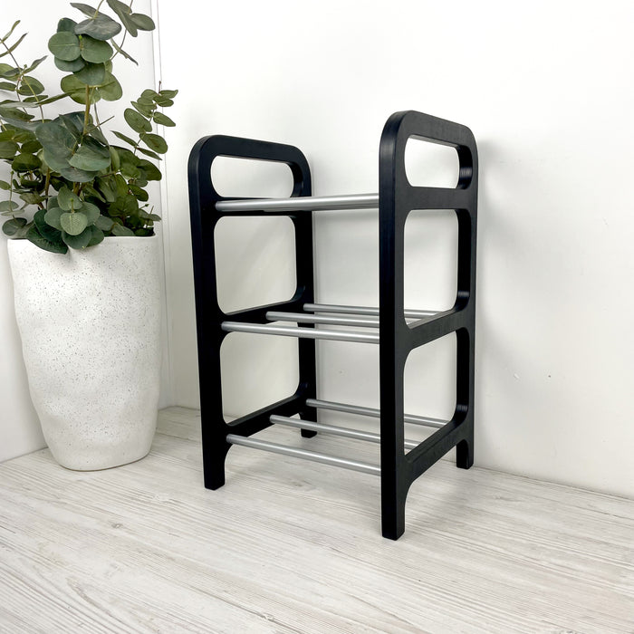 Стильна дерев'яна обувничка на 3 яруси | Чорний + сірий