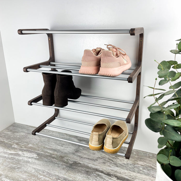 Дерев'яна обувничка на стіну — стильний чотирирівневий органайзер