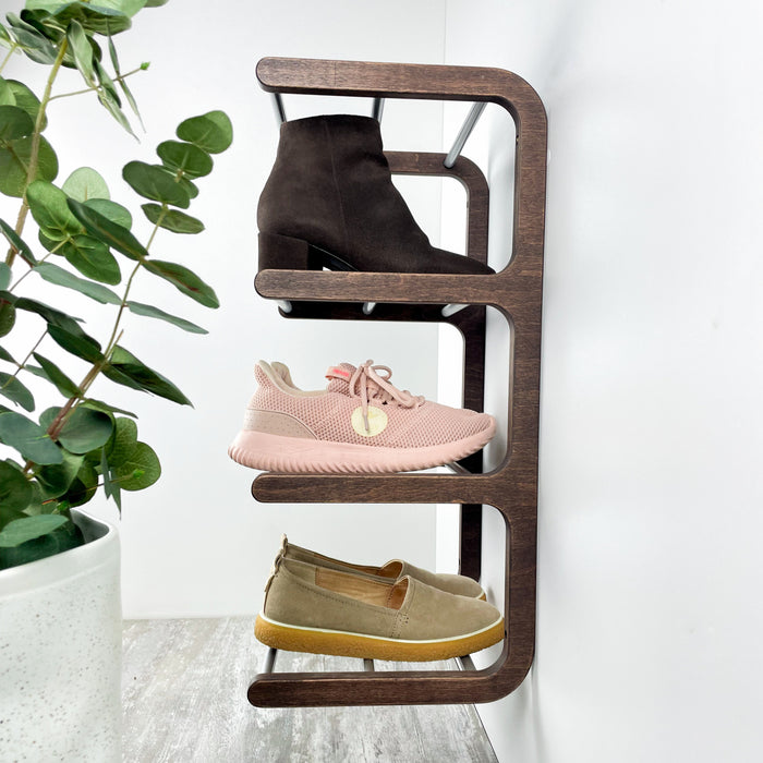 Дерев'яна обувничка на стіну — стильний чотирирівневий органайзер