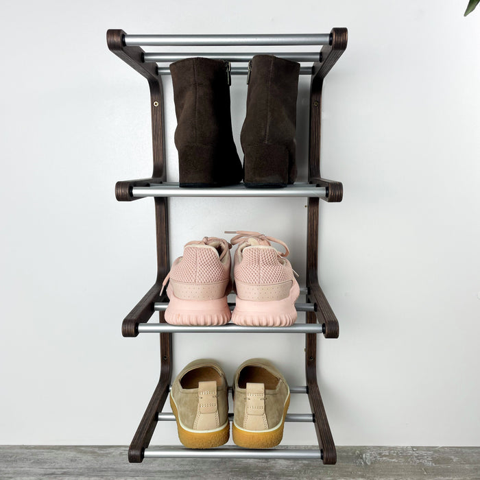 Дерев'яна обувничка на стіну — стильний чотирирівневий органайзер