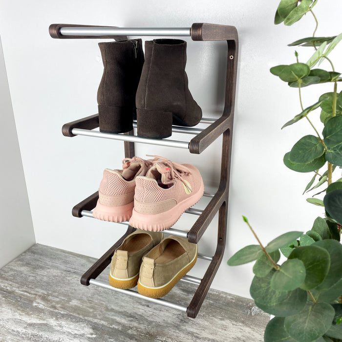 Дерев'яна обувничка на стіну — стильний чотирирівневий органайзер
