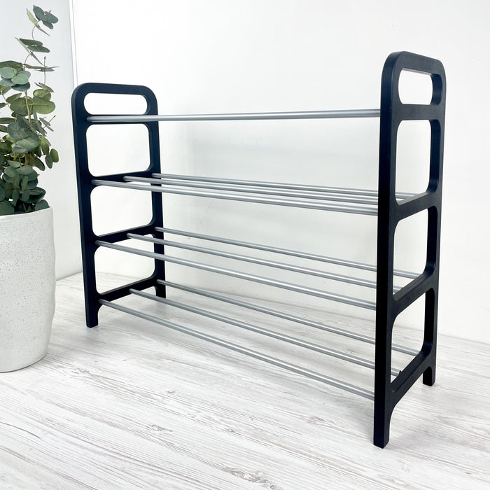 Чорна взуттєва полиця підлогова з фанери — чотирирівневий стелаж Loft