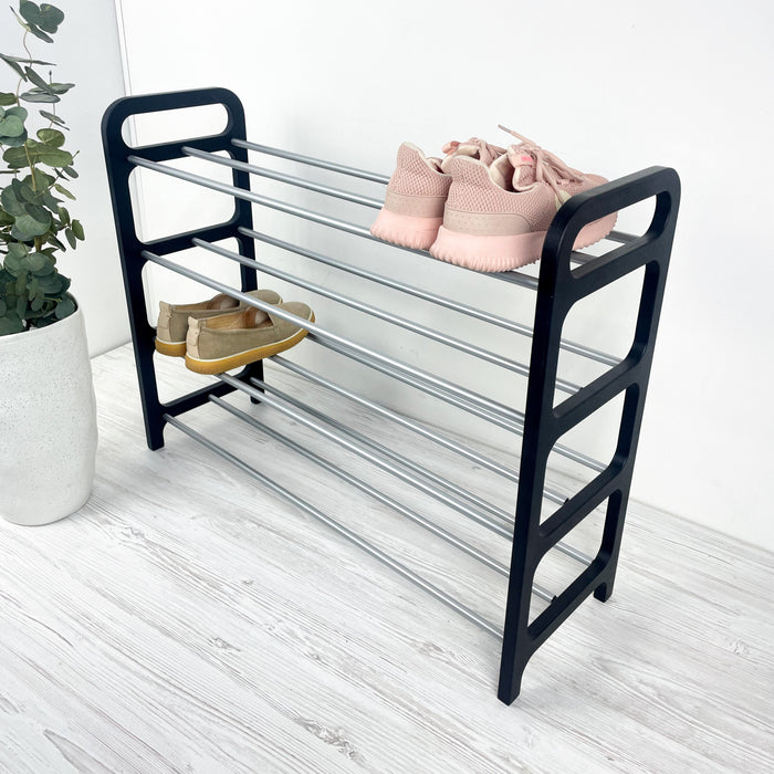 Чорна взуттєва полиця підлогова з фанери — чотирирівневий стелаж Loft