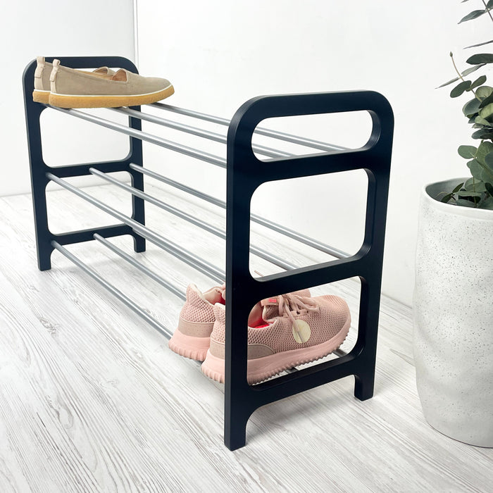 Стильна дерев'яна обувничка на 3 яруси | Чорний + сірий