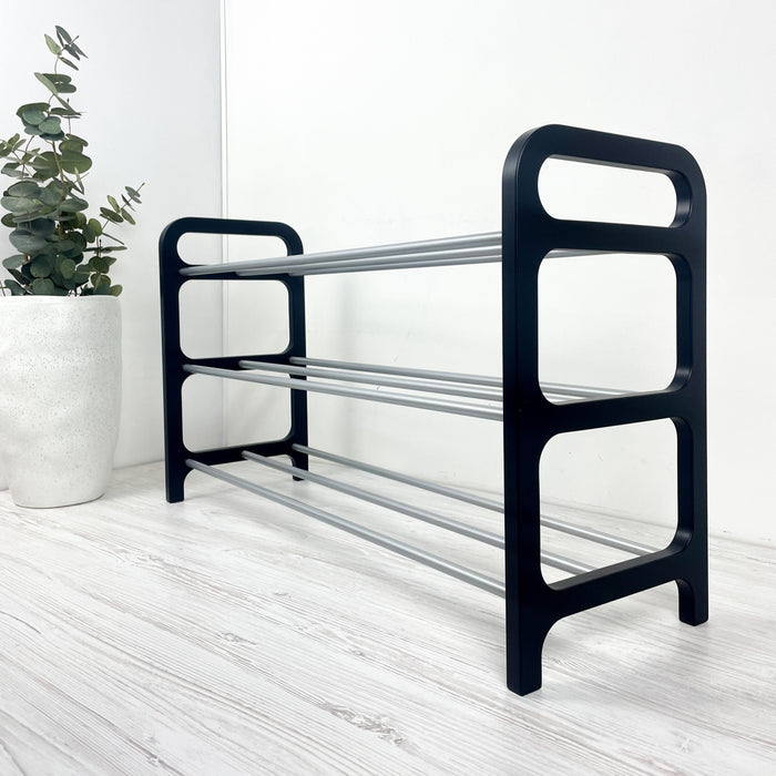 Стильна дерев'яна обувничка на 3 яруси | Чорний + сірий