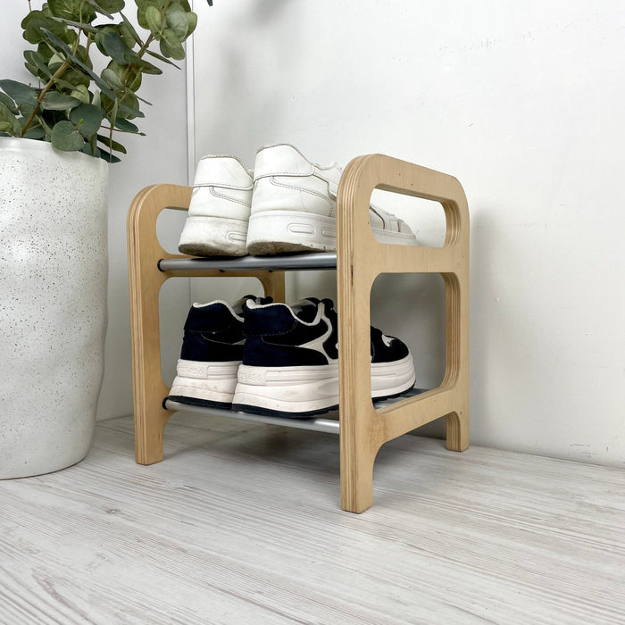 2 - Tier Wooden Shoe Rack | Floor Organizer with Silver Rods - Image 3