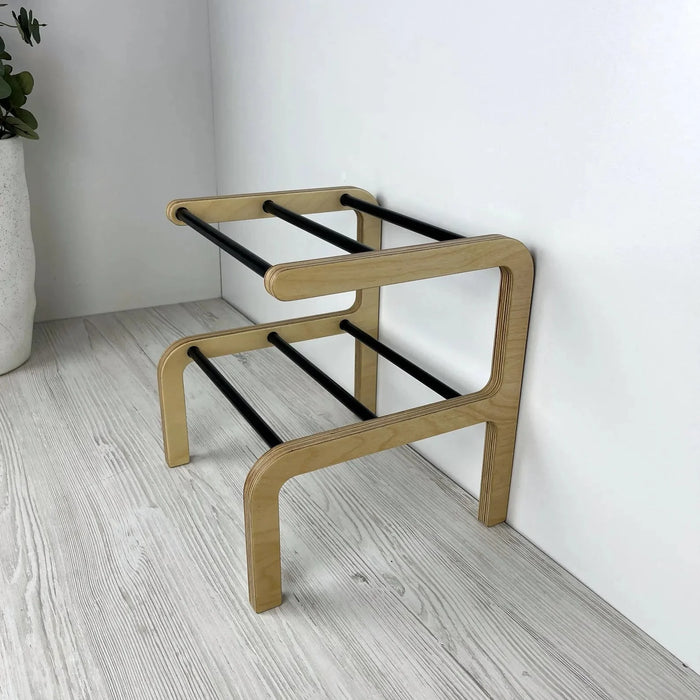2 Tier Small Wooden Shoe Rack | Natural + Black Rods - Image 7