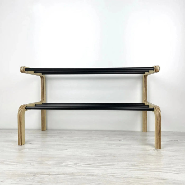 2 Tier Small Wooden Shoe Rack | Natural + Black Rods - Image 6