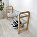 3 Tier Wood Shoe Rack for Floor | Natural + Silver Rods - Image 1