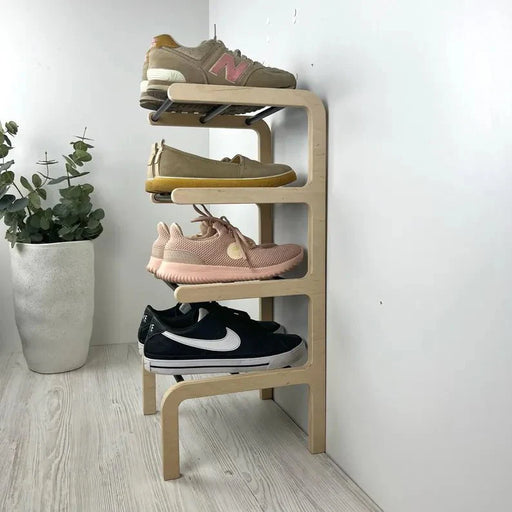 4 Tier Vertical Shoe Storage Rack | Natural + Black Rods - Image 1