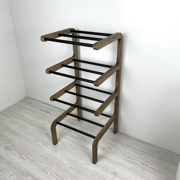 4 - Tier Narrow Shoe Rack for Entryway | Walnut + Black Rods - Image 4