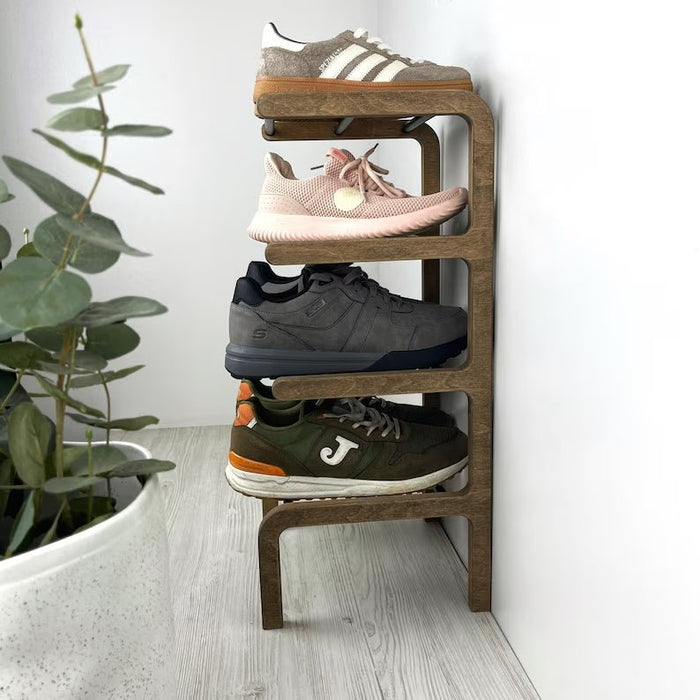 4 - Tier Narrow Shoe Rack for Entryway | Walnut + Black Rods - Image 2