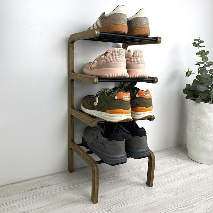 4 - Tier Narrow Shoe Rack for Entryway | Walnut + Black Rods - Image 5
