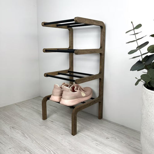 4 - Tier Narrow Shoe Rack for Entryway | Walnut + Black Rods - Image 3