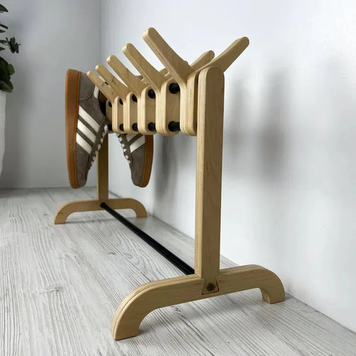 Double Sided Wooden Shoe Stand | Natural + Black Rods - Image 2