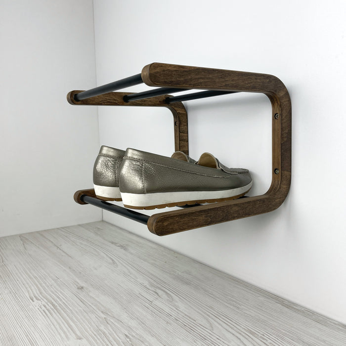 Дворівнева настінна обувничка: Горіх + чорний