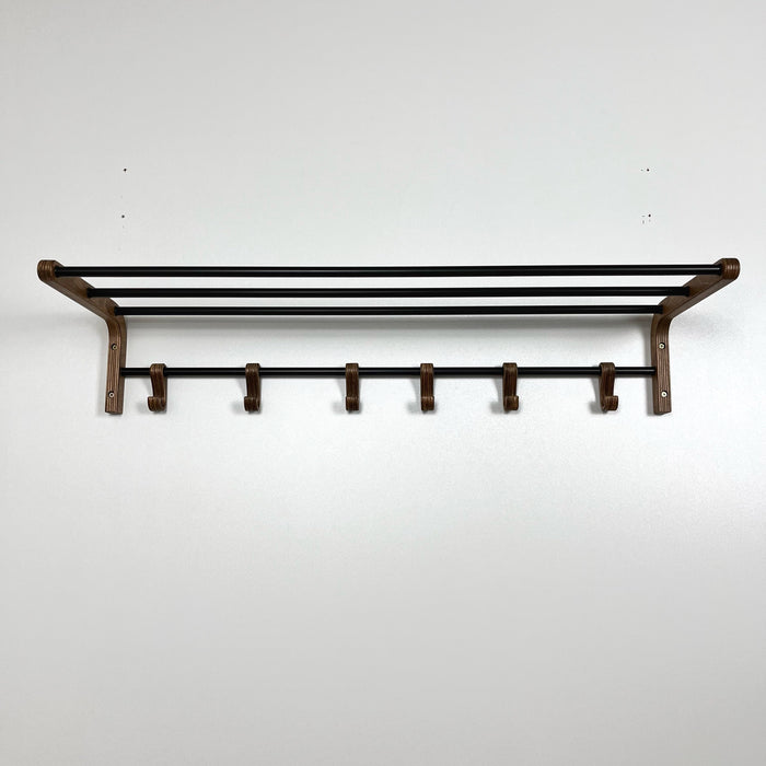 Настінна вішалка на 6 гачків та полиця для взуття, набір горіх