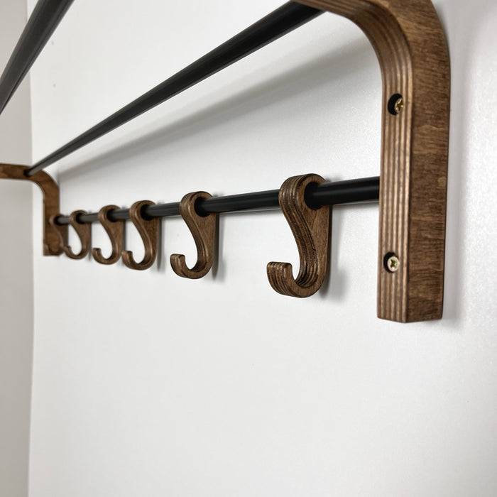 Настінна вішалка на 6 гачків та полиця для взуття, набір горіх