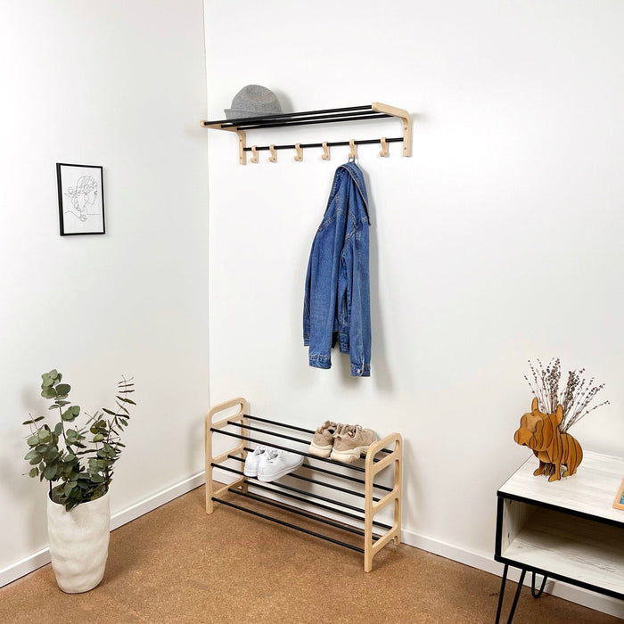 A Set of a 3 - Tier Floor Shoe Rack With a Shelf, Natural - Image 2