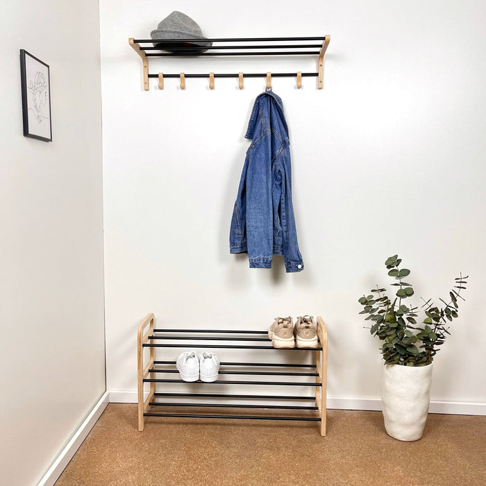 A Set of a 3 - Tier Floor Shoe Rack With a Shelf, Natural - Image 1