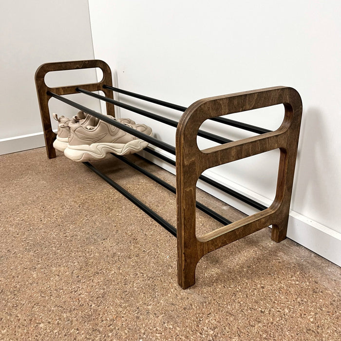 A Set of a 3 - Tier Floor Shoe Rack With a Shelf, Walnut - Image 3