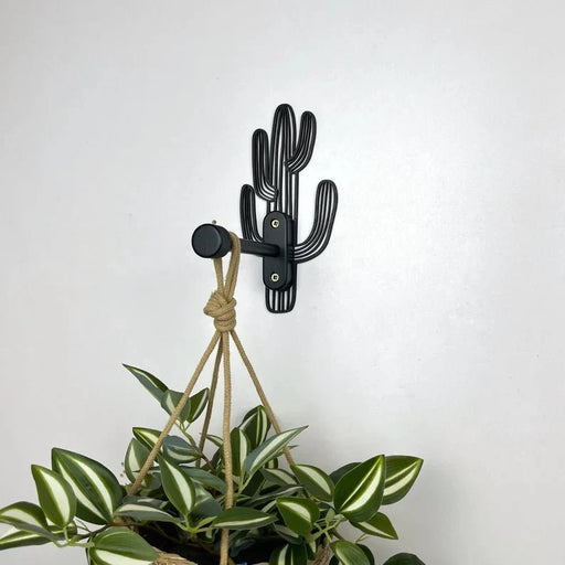 Cactus Wall Wood Hook for Hanging Plants | Black 6" - Image 1
