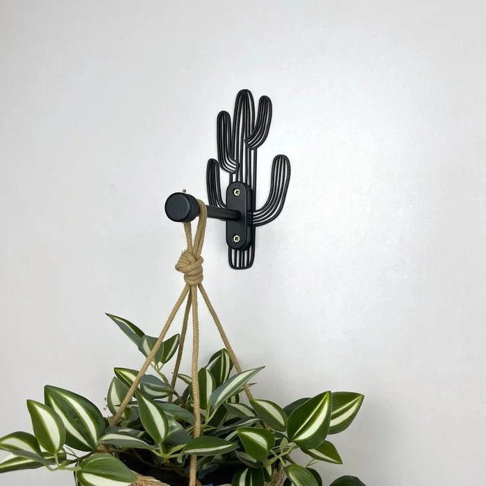 Cactus Wall Wood Hook for Hanging Plants | Black 6" - Image 1